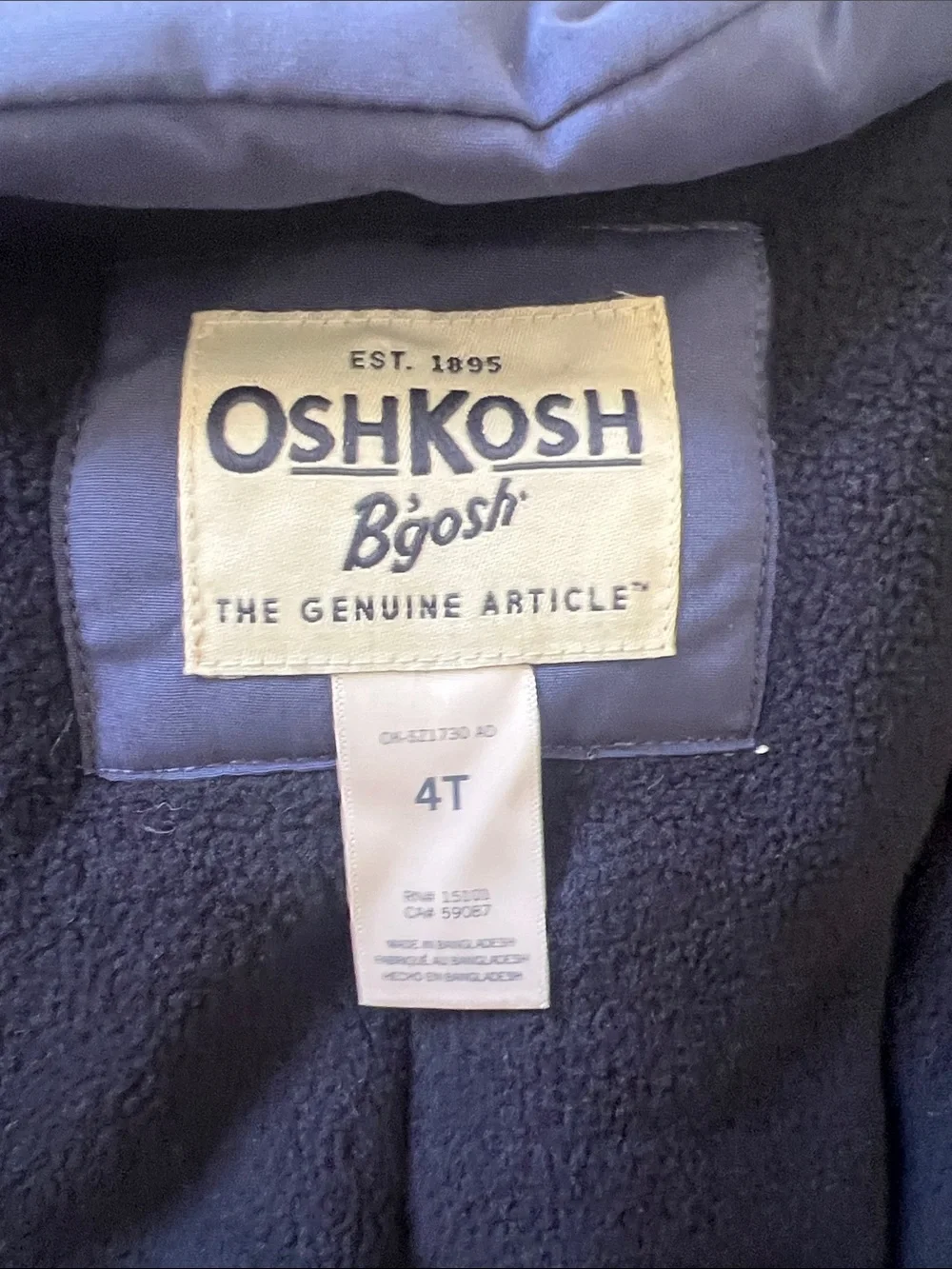 OshKosh B'gosh Blue Hooded Puffer Jacket with Sherpa Lining 4T